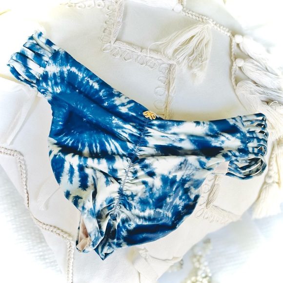 PQ PilyQ Swim | S | Isla Full Deep Soul Teal Tie Dye Full Ruched Bikini Bottoms - Picture 7 of 11